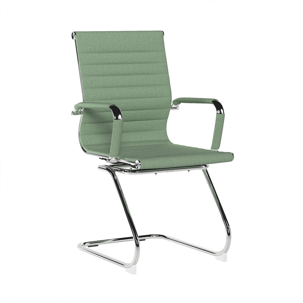 Green office chair with chrome frame on a white background