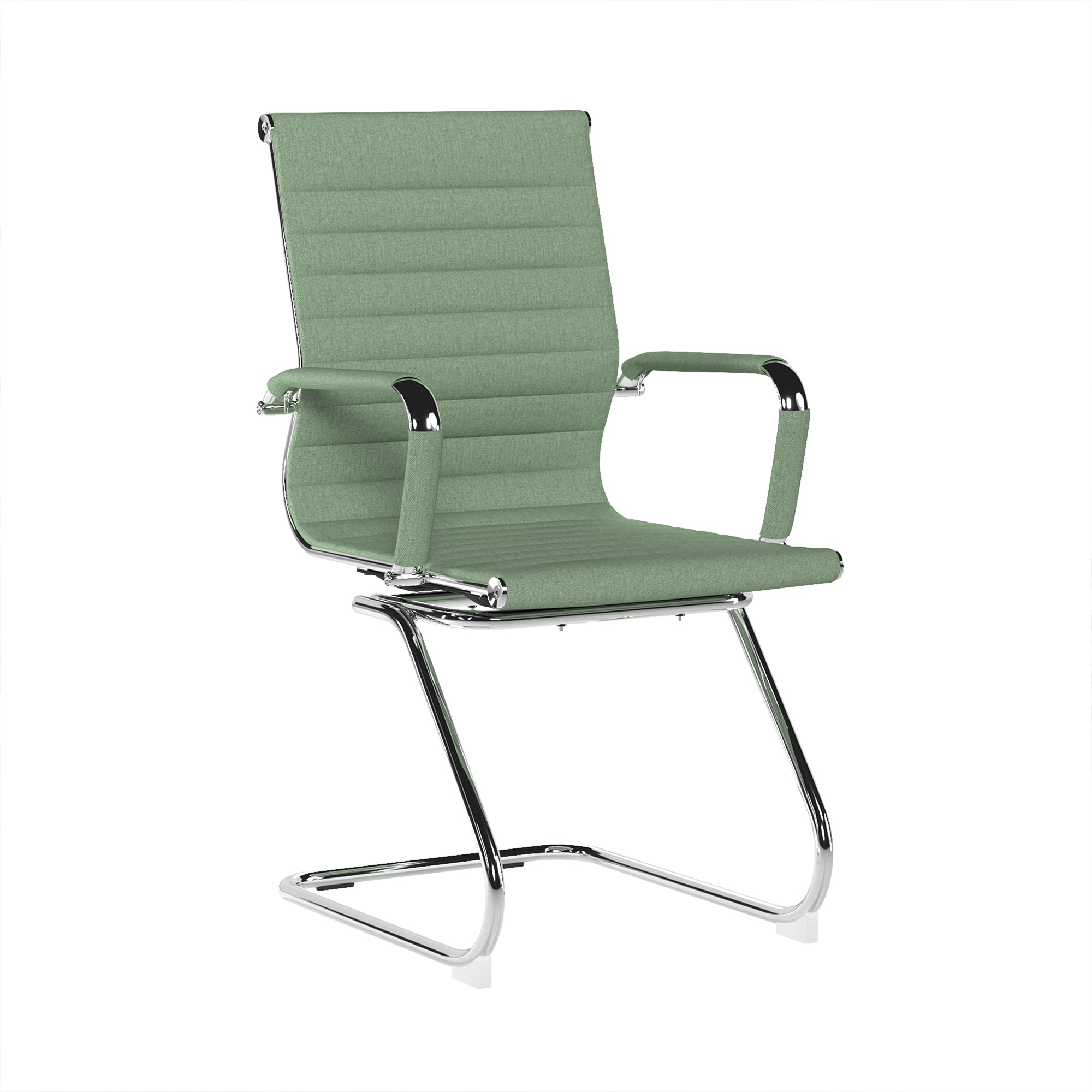 Green office chair with chrome frame on a white background