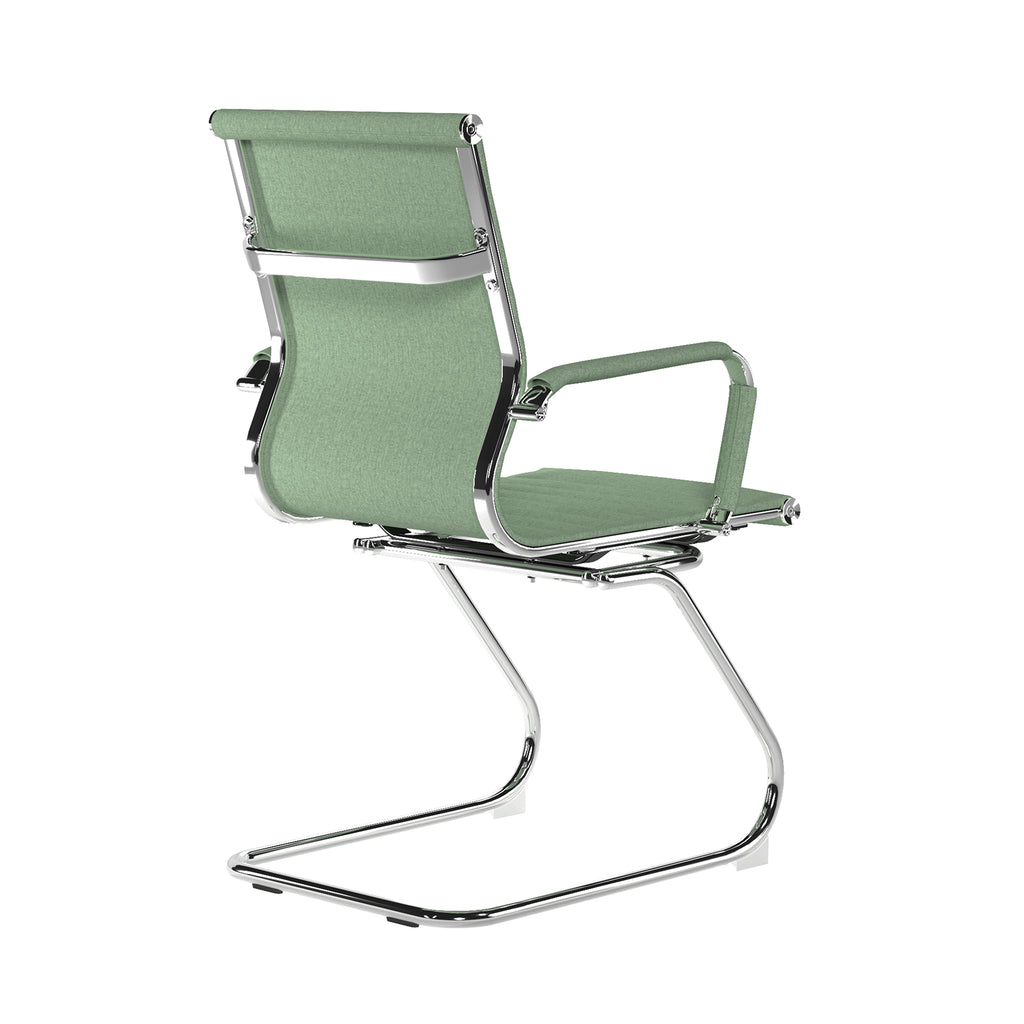 Green office chair with chrome frame on a white background
