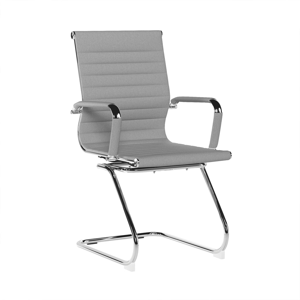 Grey office chair with chrome frame on a white background