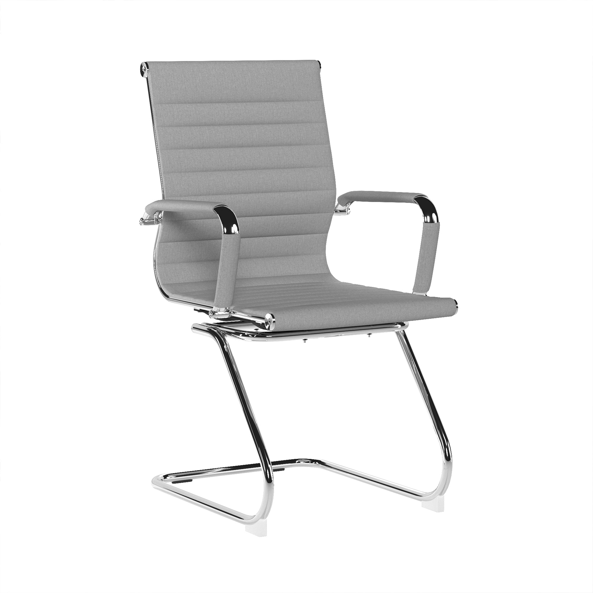 Grey office chair with chrome frame on a white background