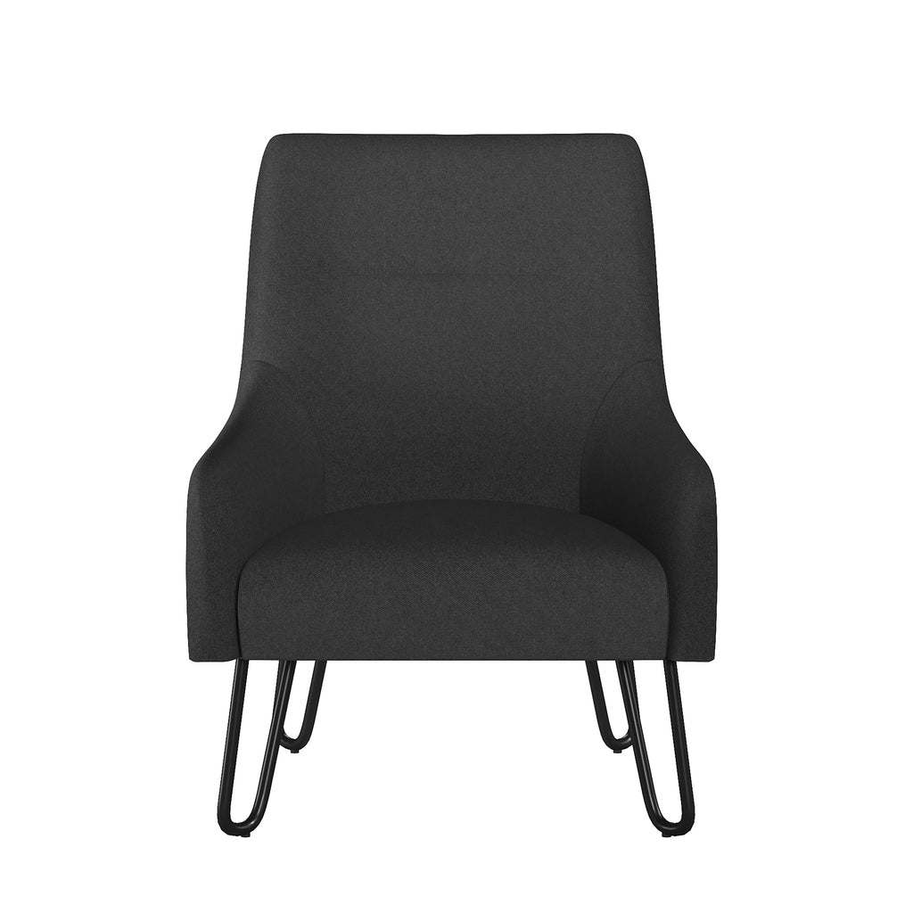 Black armchair with metal legs on a white background