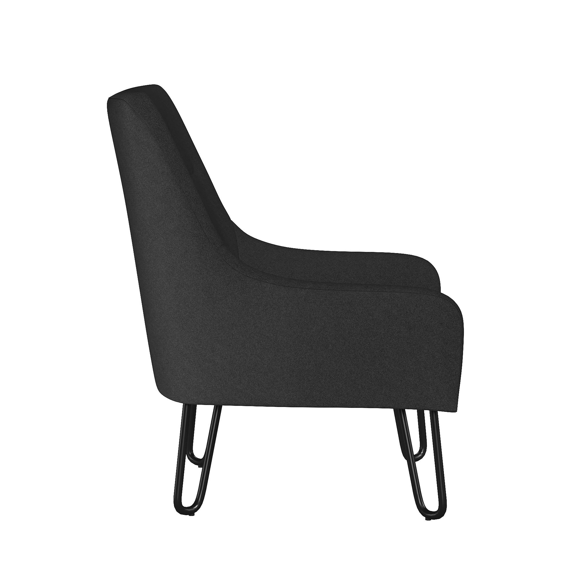 Black armchair with metal legs on a white background