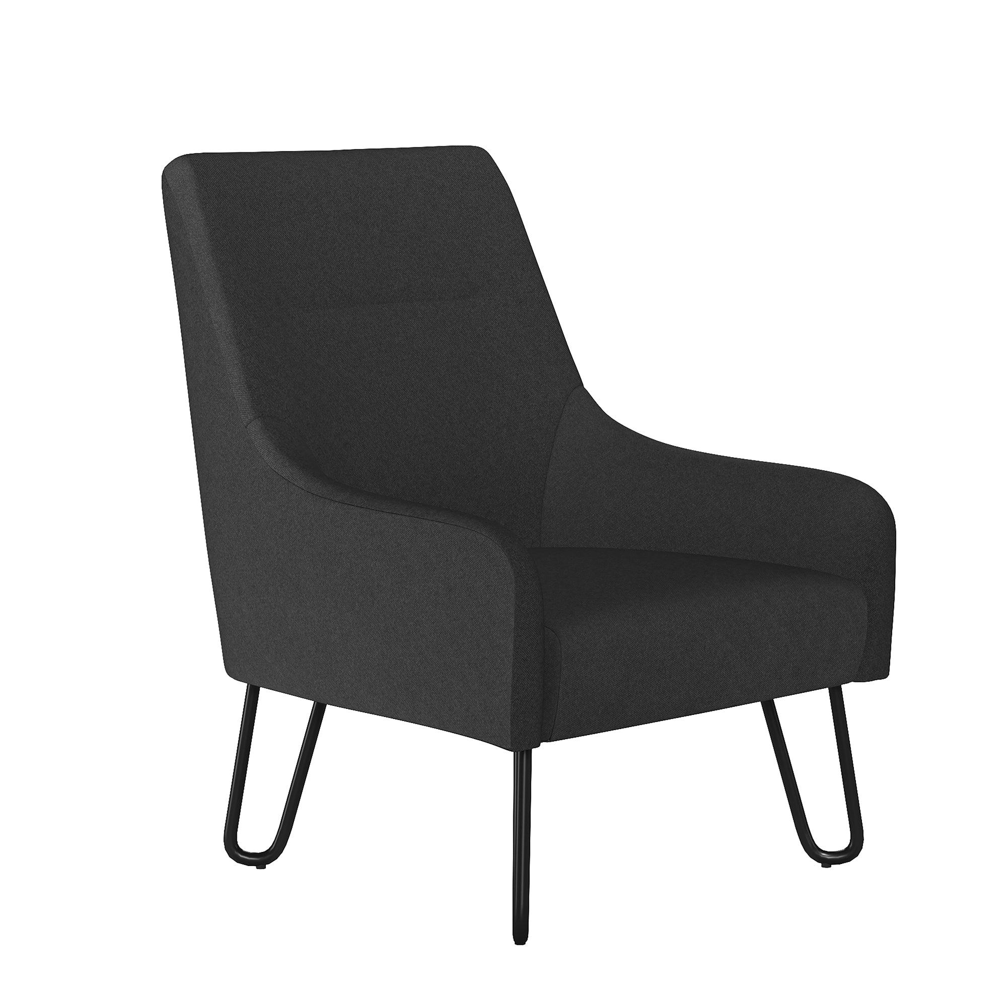 Black armchair with hairpin legs on a white background