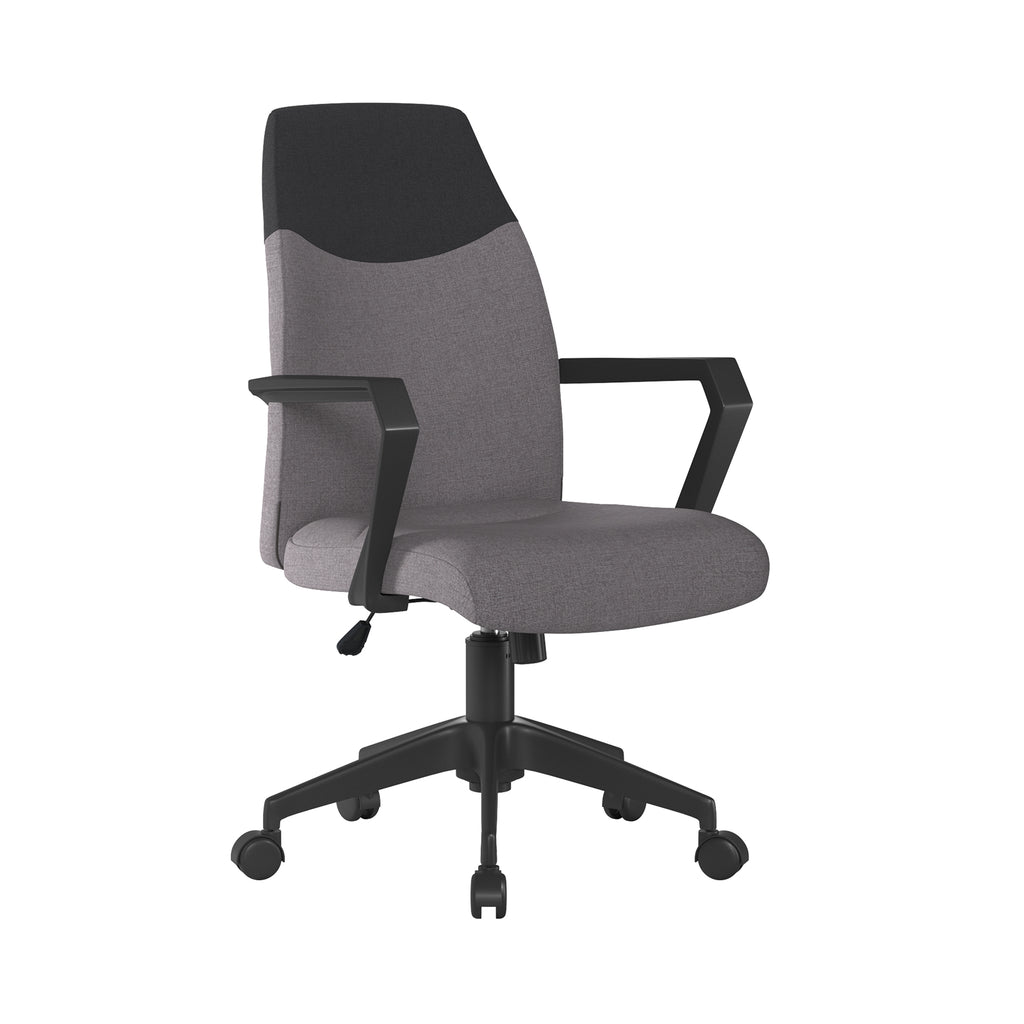Grey office chair with black accents on a white background
