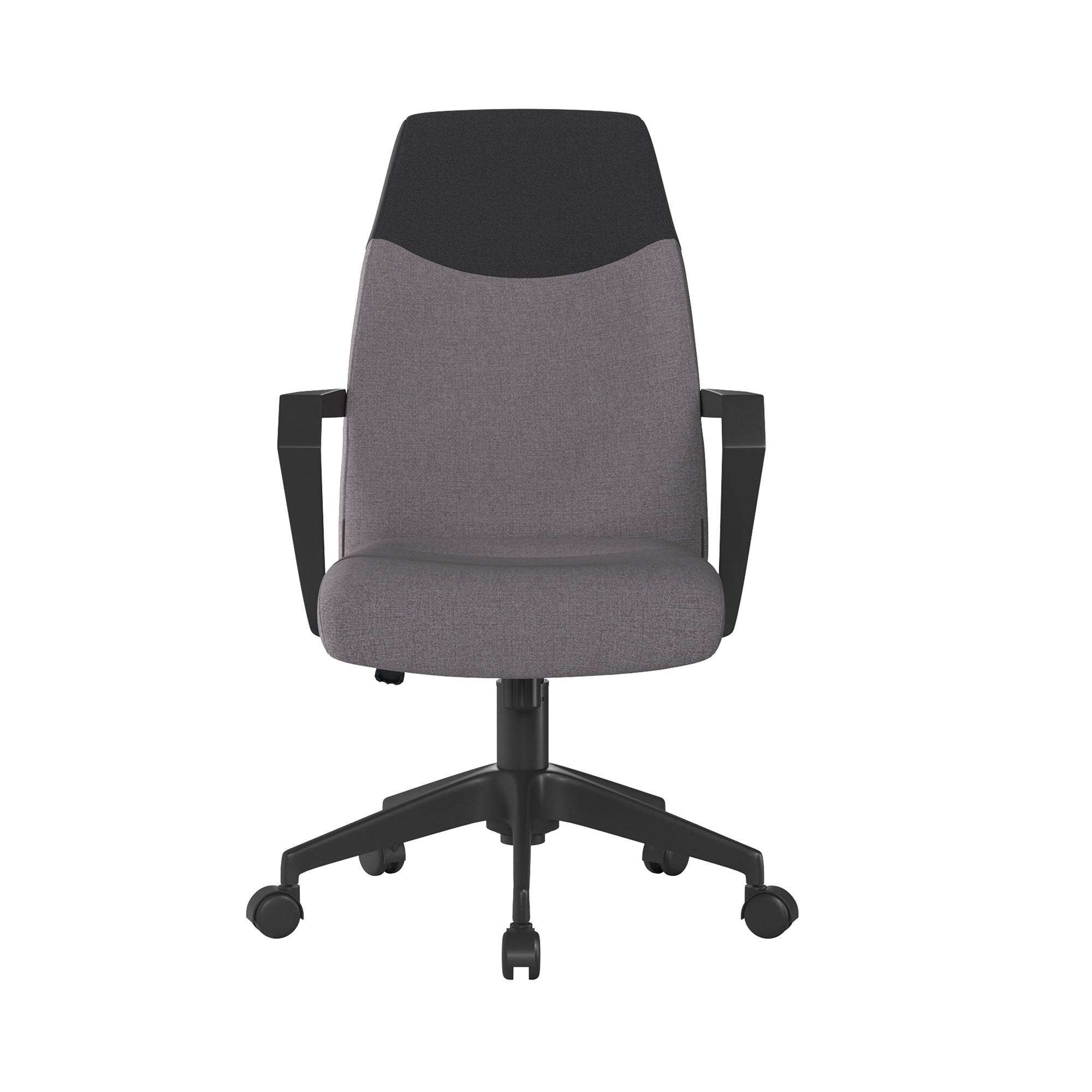 Grey office chair with black accents on a white background