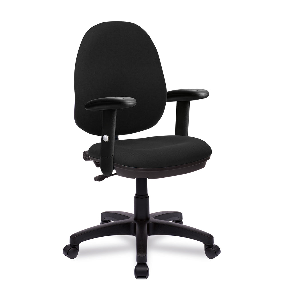 Black office chair with arms on a white background