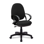 Black office chair with fixed arms on a white background