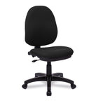 Black office chair with wheels on a white background