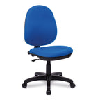 Blue office chair with black base on a white background