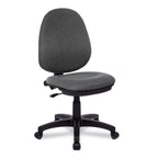 Grey office chair with black base on a white background