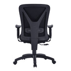 Black office chair with adjustable arms on a white background