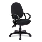Black office chair with fixed arms on a white background
