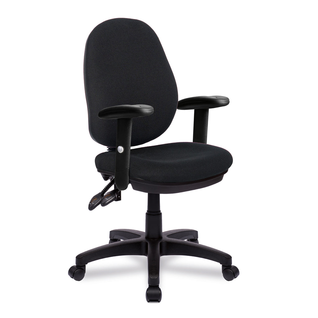 Black office chair with arms on a white background