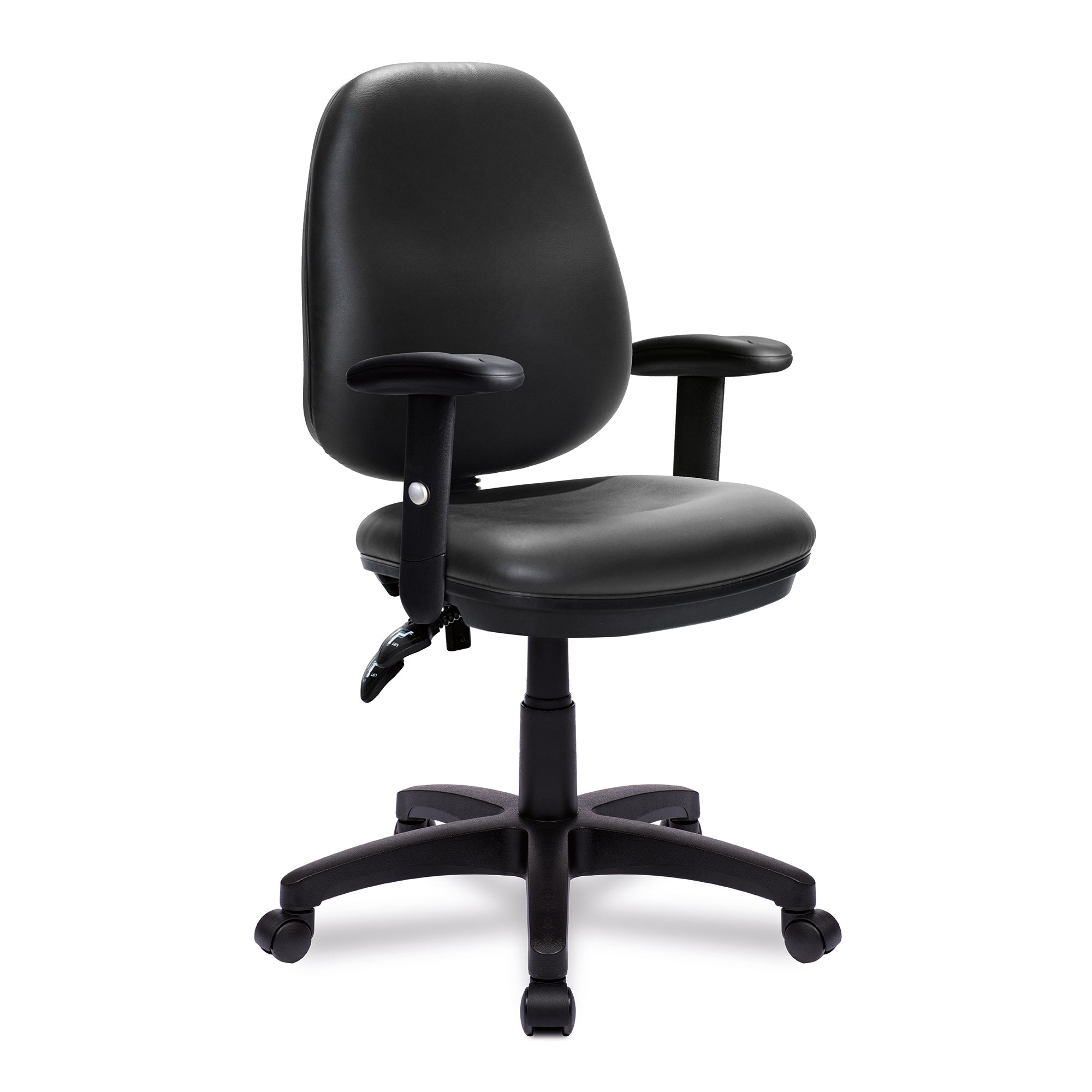 Black office chair with arms on a white background