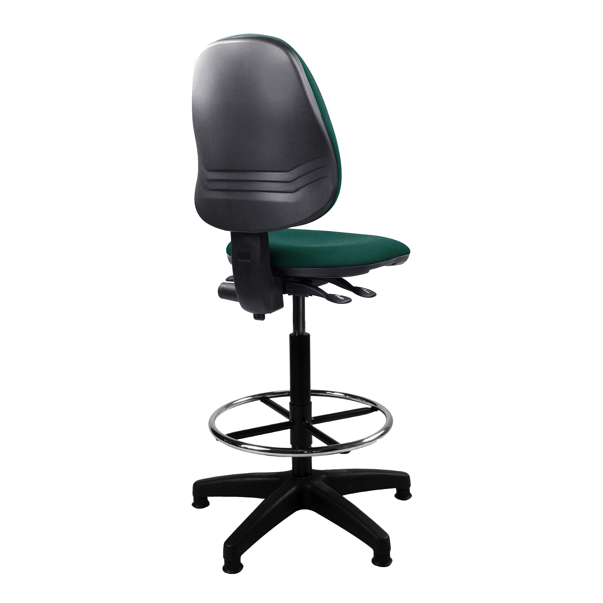 Green draughtsman office chair with adjustable height on a white background