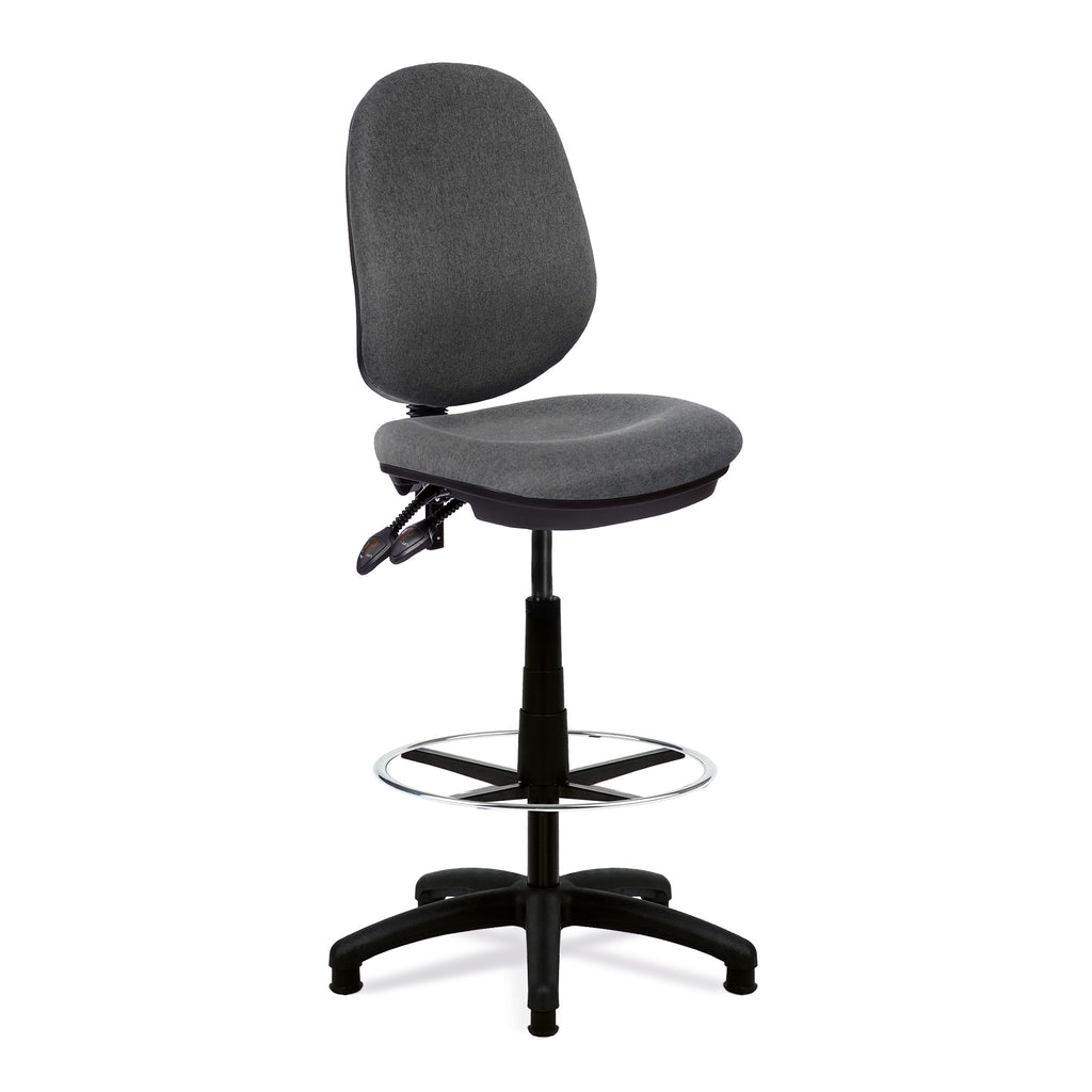 Grey draughtsman office chair with adjustable height on a white background