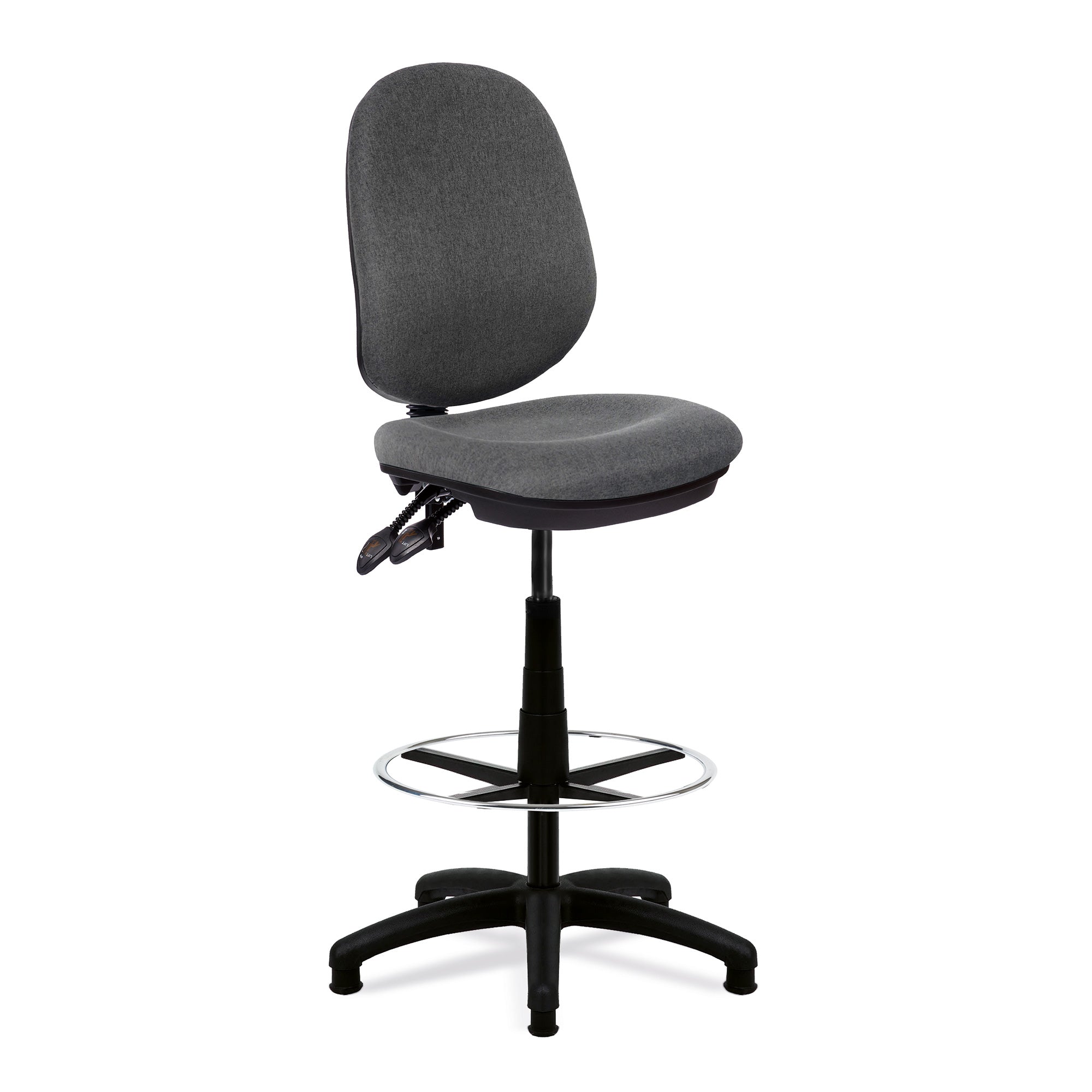 Grey draughtsman office chair with adjustable height on a white background