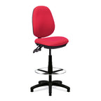 Red draughtsman office chair with adjustable height on a white background