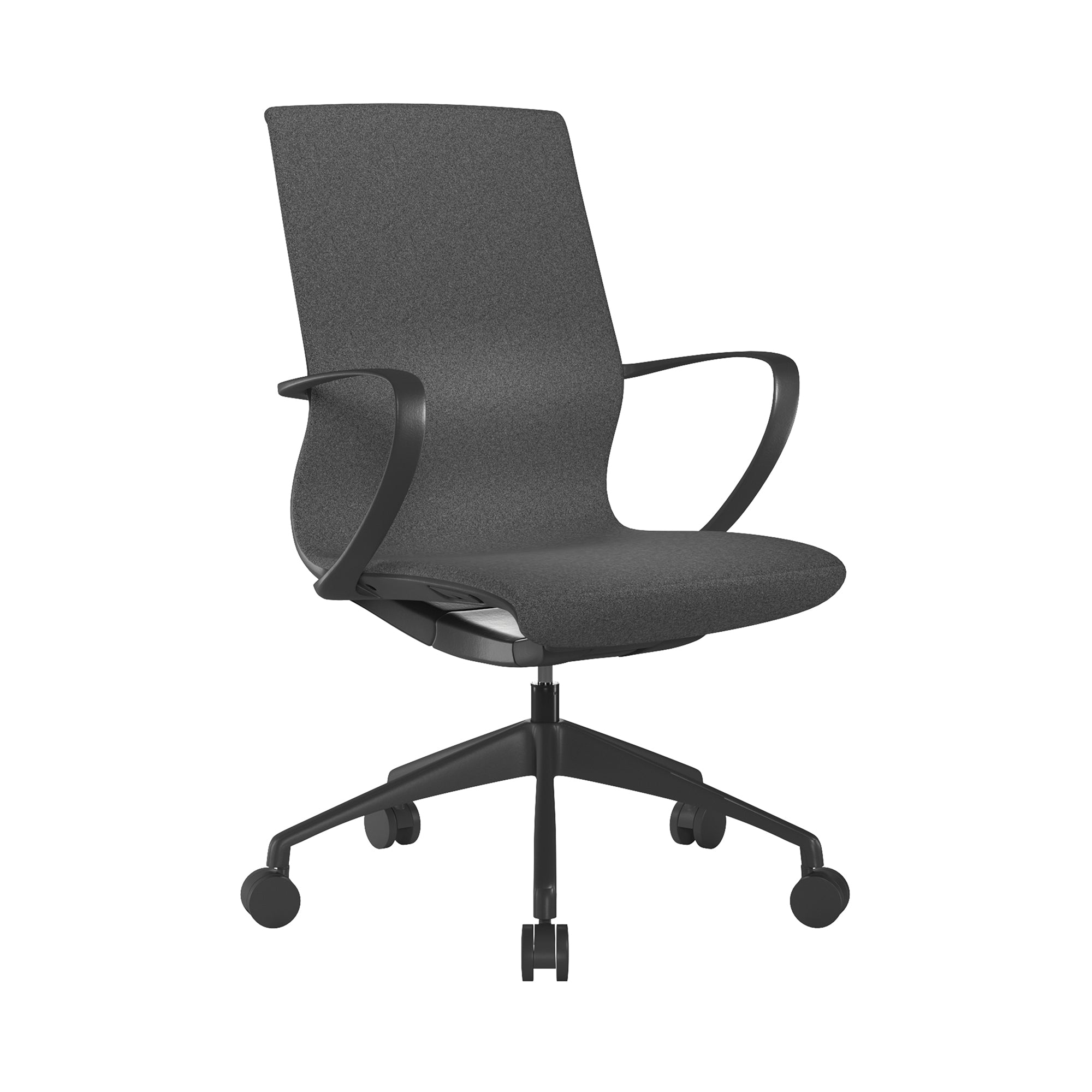 Black office chair with black frame on a white background
