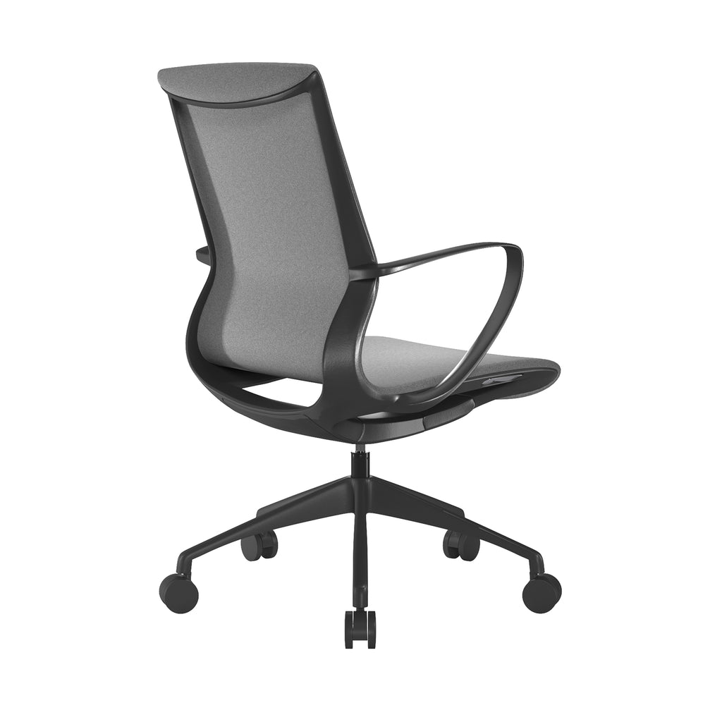 Grey office chair with black frame on a white background