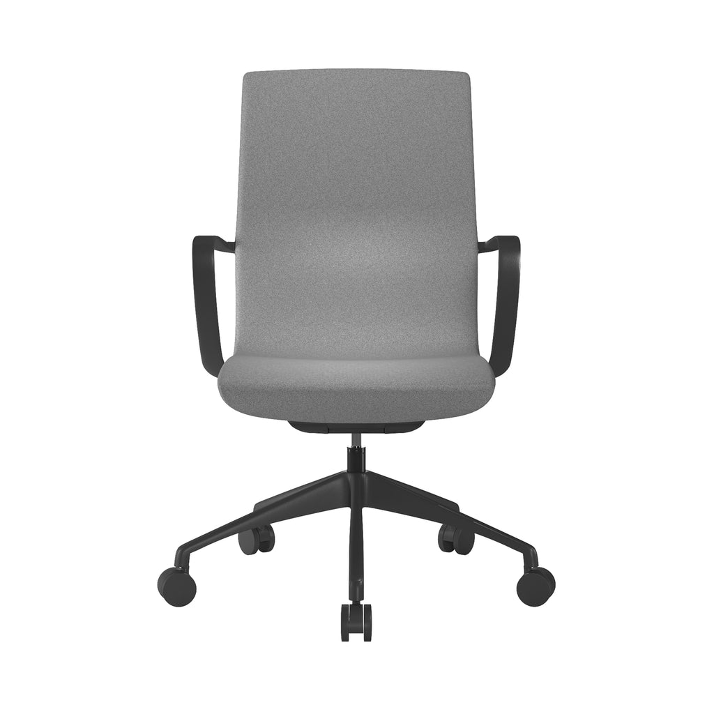 Grey office chair with black frame on a white background