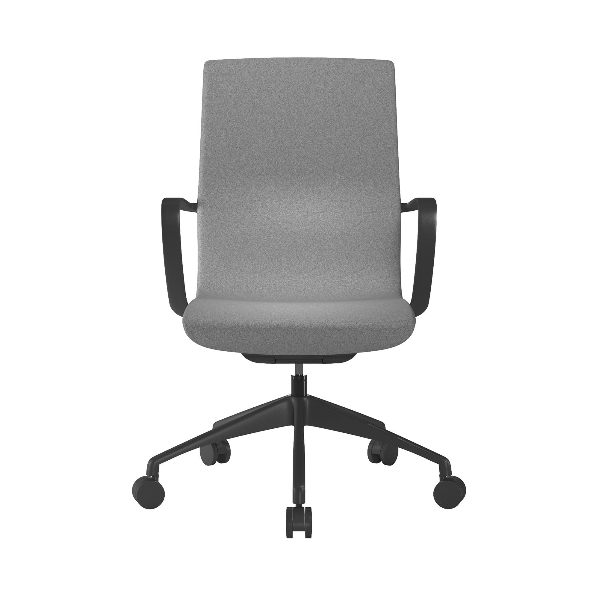 Grey office chair with black frame on a white background