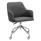 Grey office chair with a chrome base on a white background