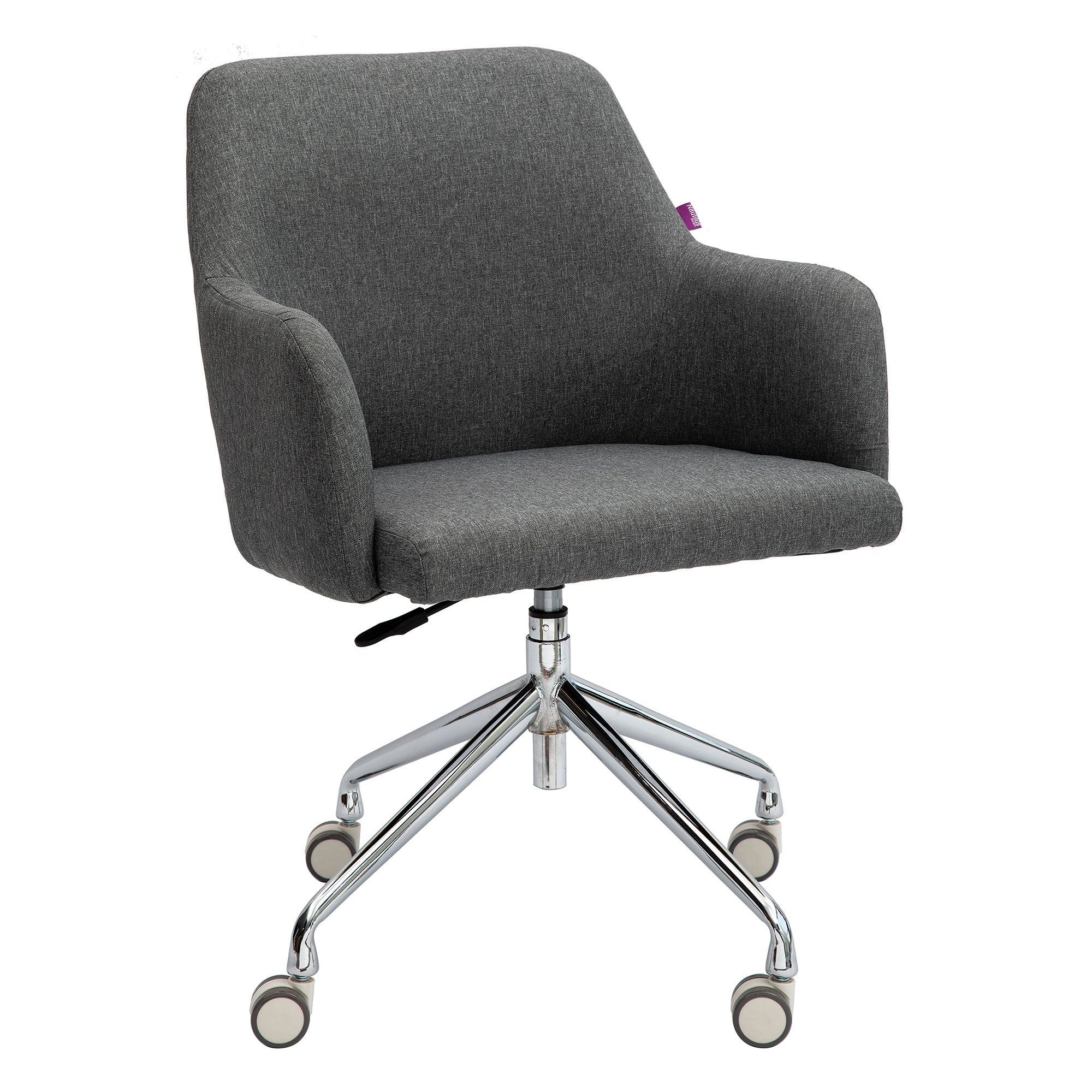 Grey office chair with a chrome base on a white background
