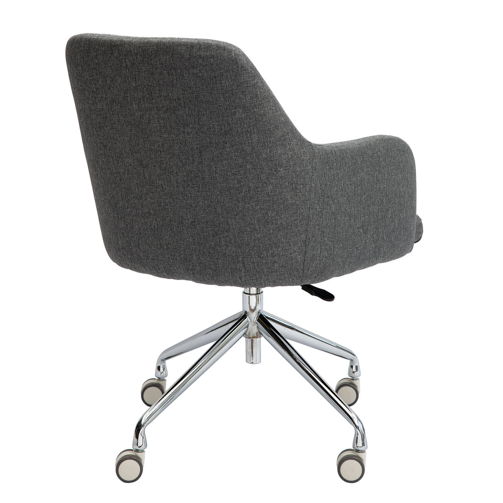 Grey office chair with a chrome base on a white background