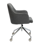 Grey office chair with a chrome base on a white background