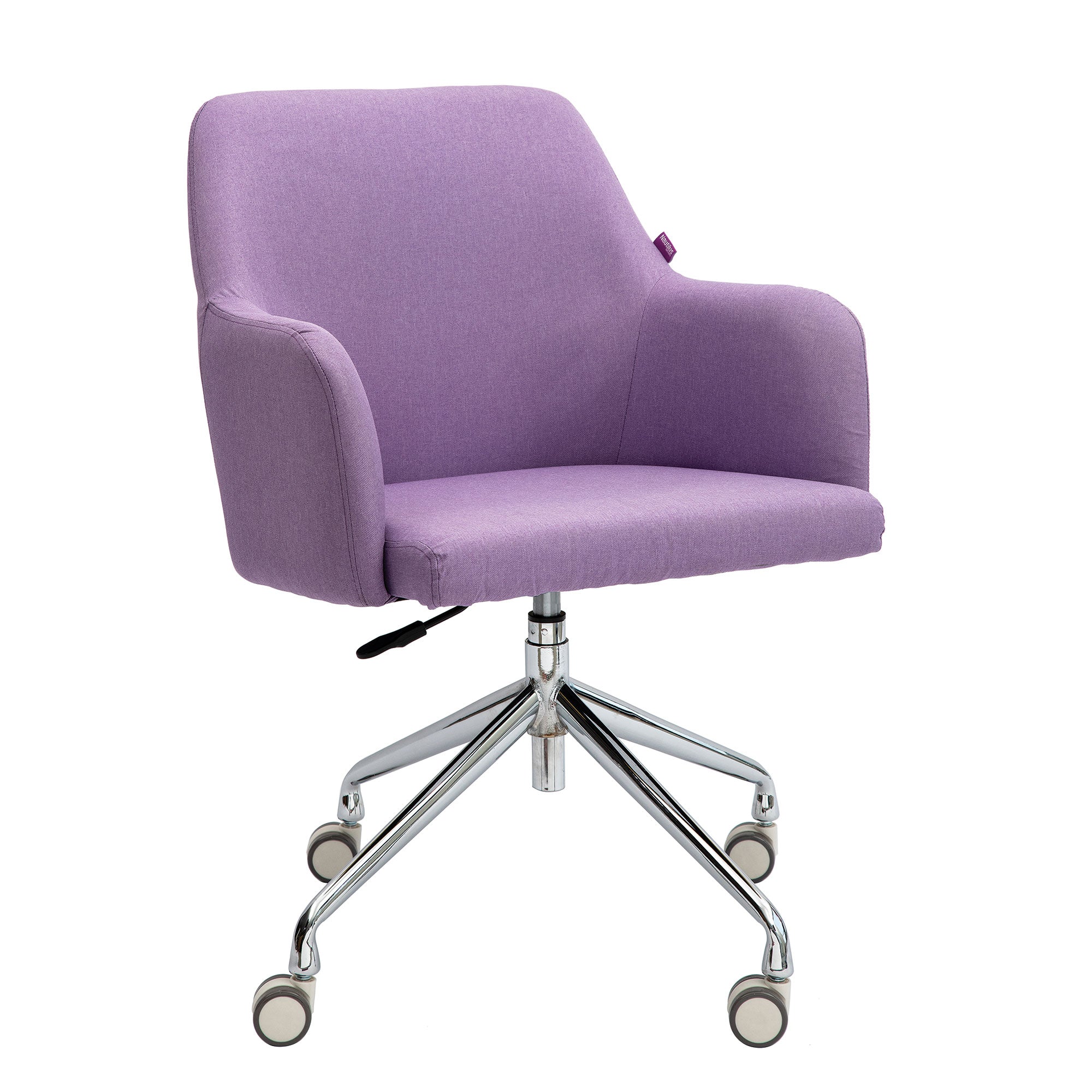 Purple office chair with a chrome base on a white background