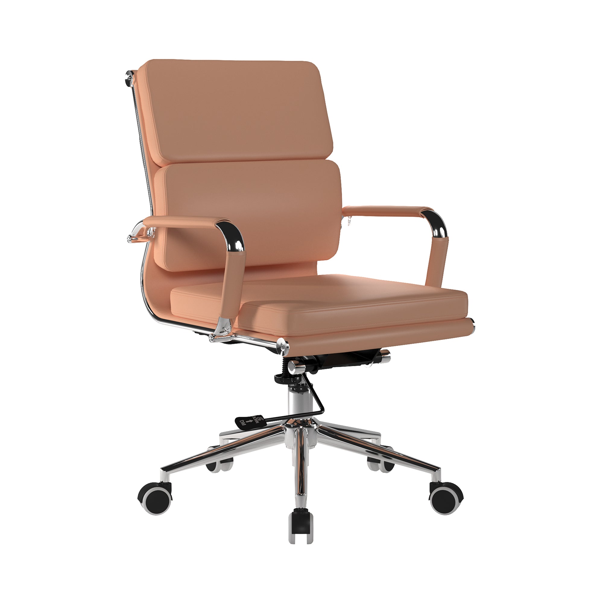 Brown office chair with a chrome base on a white background