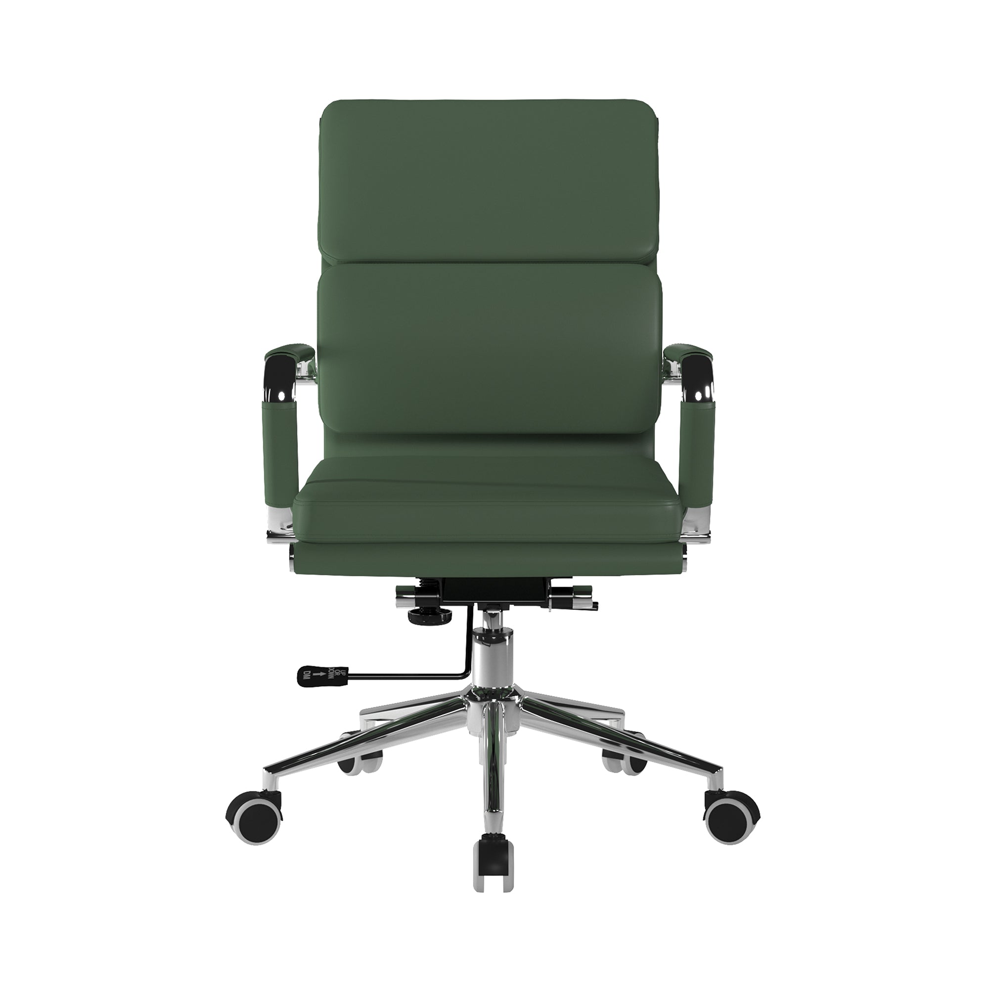Green office chair with a chrome base on a white background