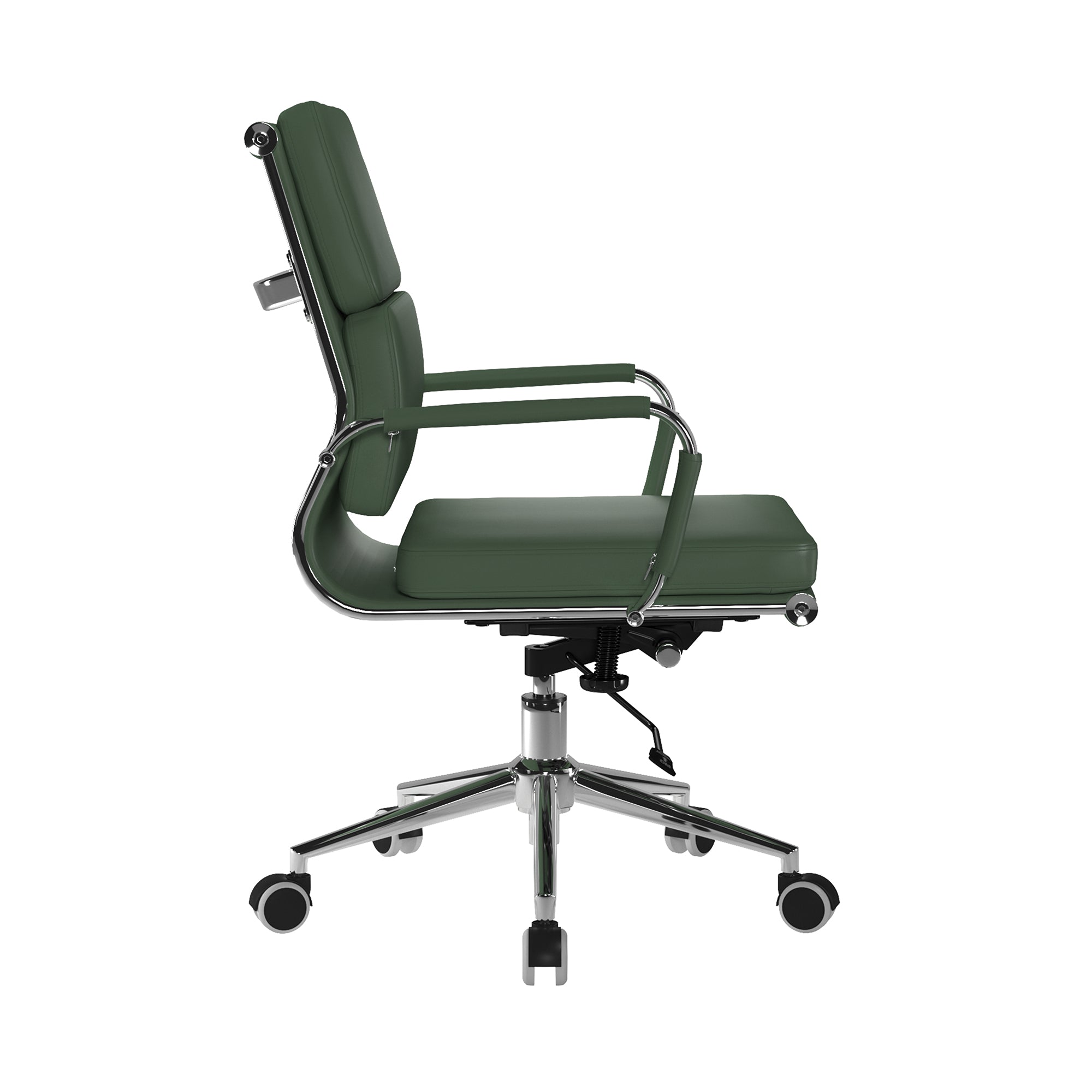 Green office chair with a chrome base on a white background