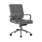 Grey office chair with a chrome base on a white background