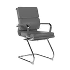 Grey office chair with armrests and cantilever chrome frame on a white background