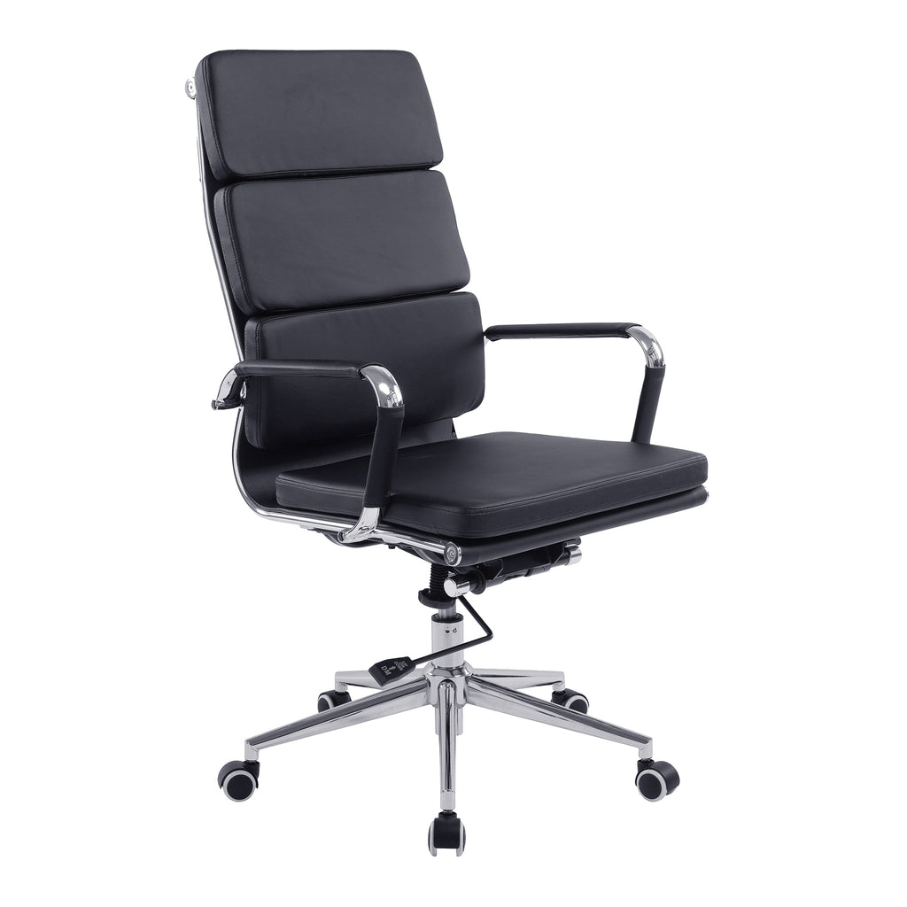 Black office chair with high backrest on a white background