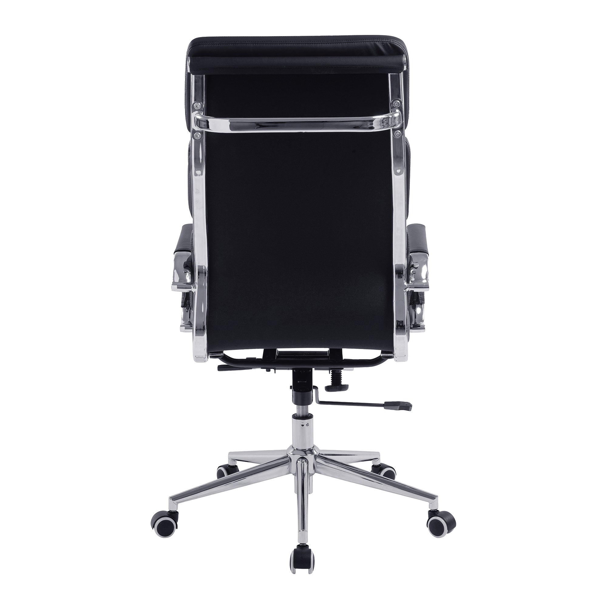 Black office chair with high backrest on a white background