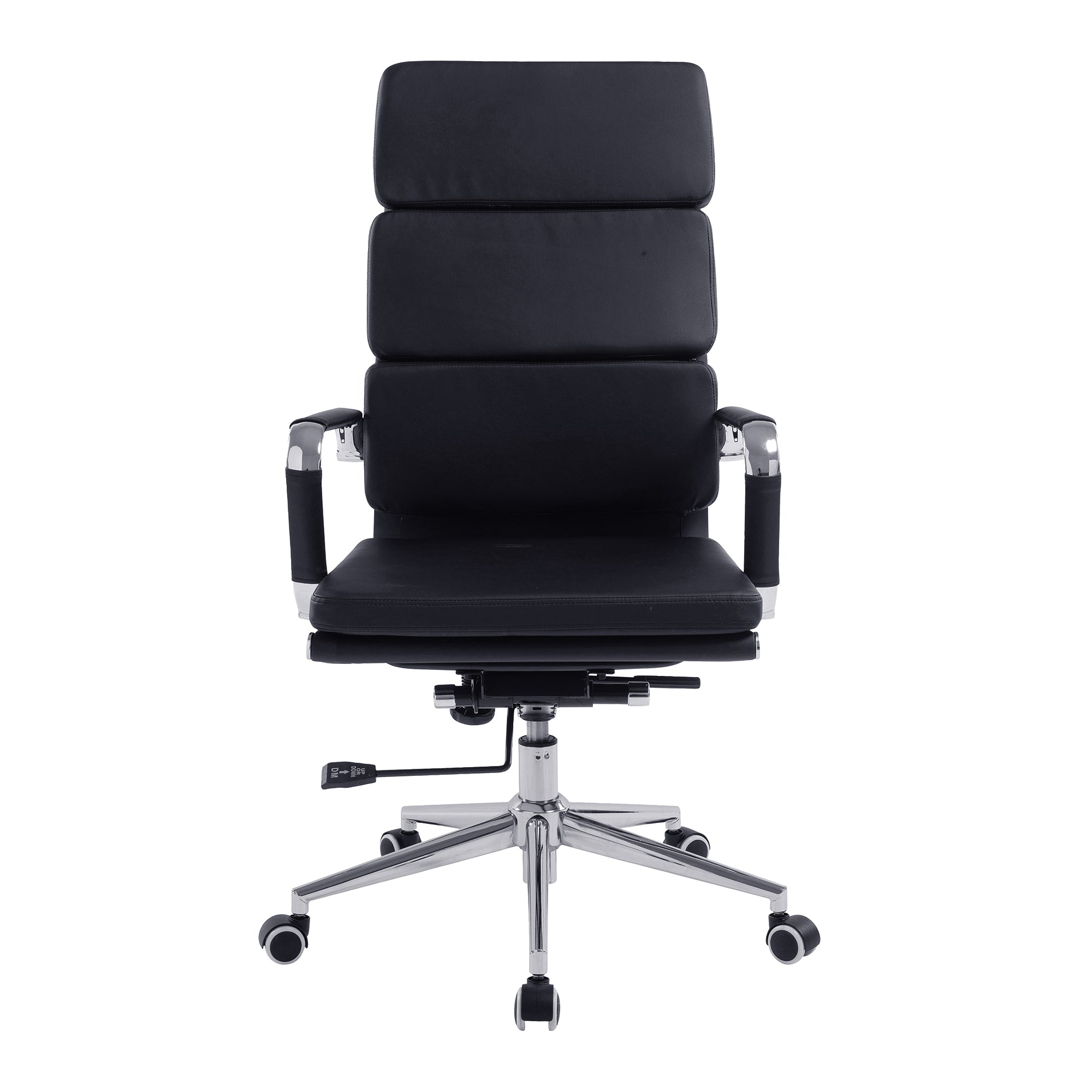 Black office chair with high backrest on a white background