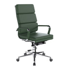 Green office chair with high backrest on a white background