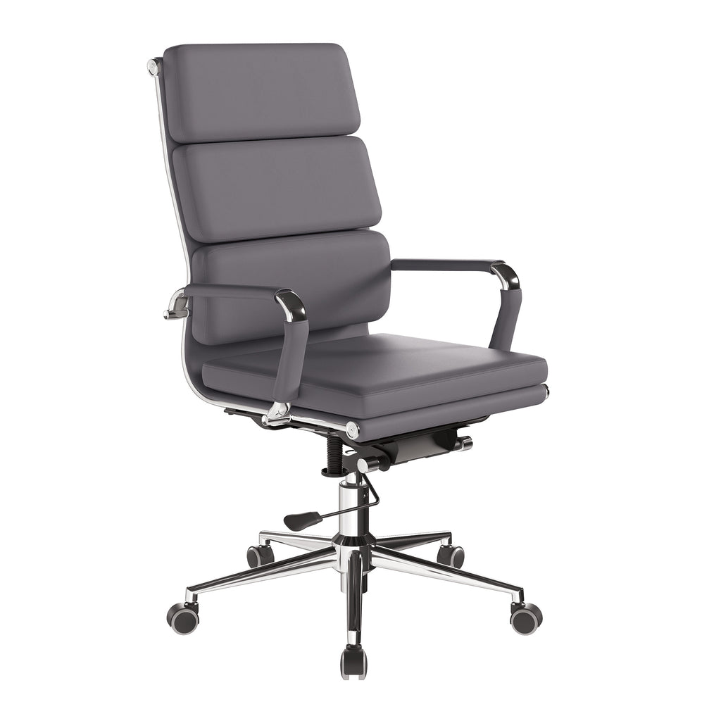 Grey office chair with high backrest on a white background