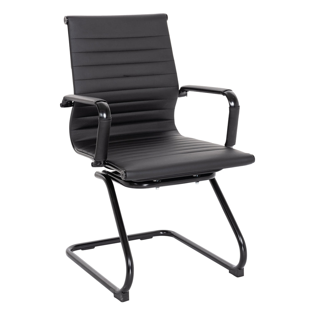 Black office chair with ribbed design on a white background