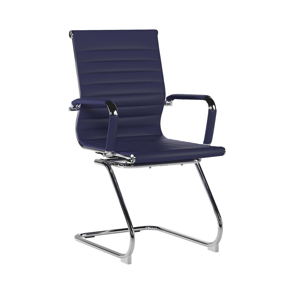 Blue office chair with chrome frame on a white background