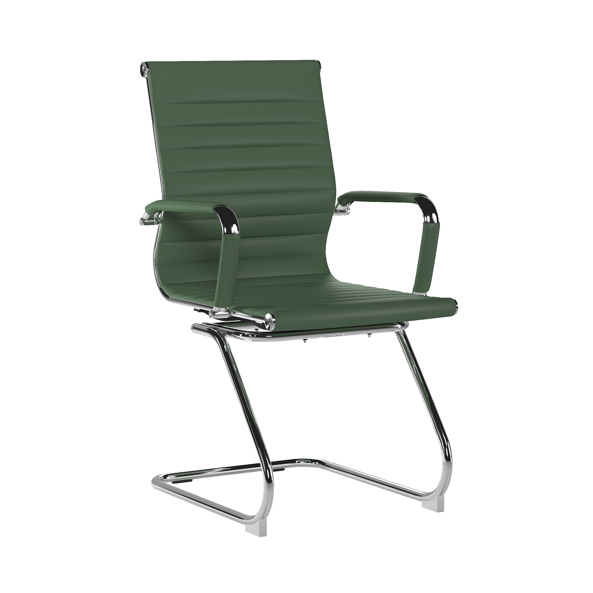 Green office chair with chrome frame on a white background
