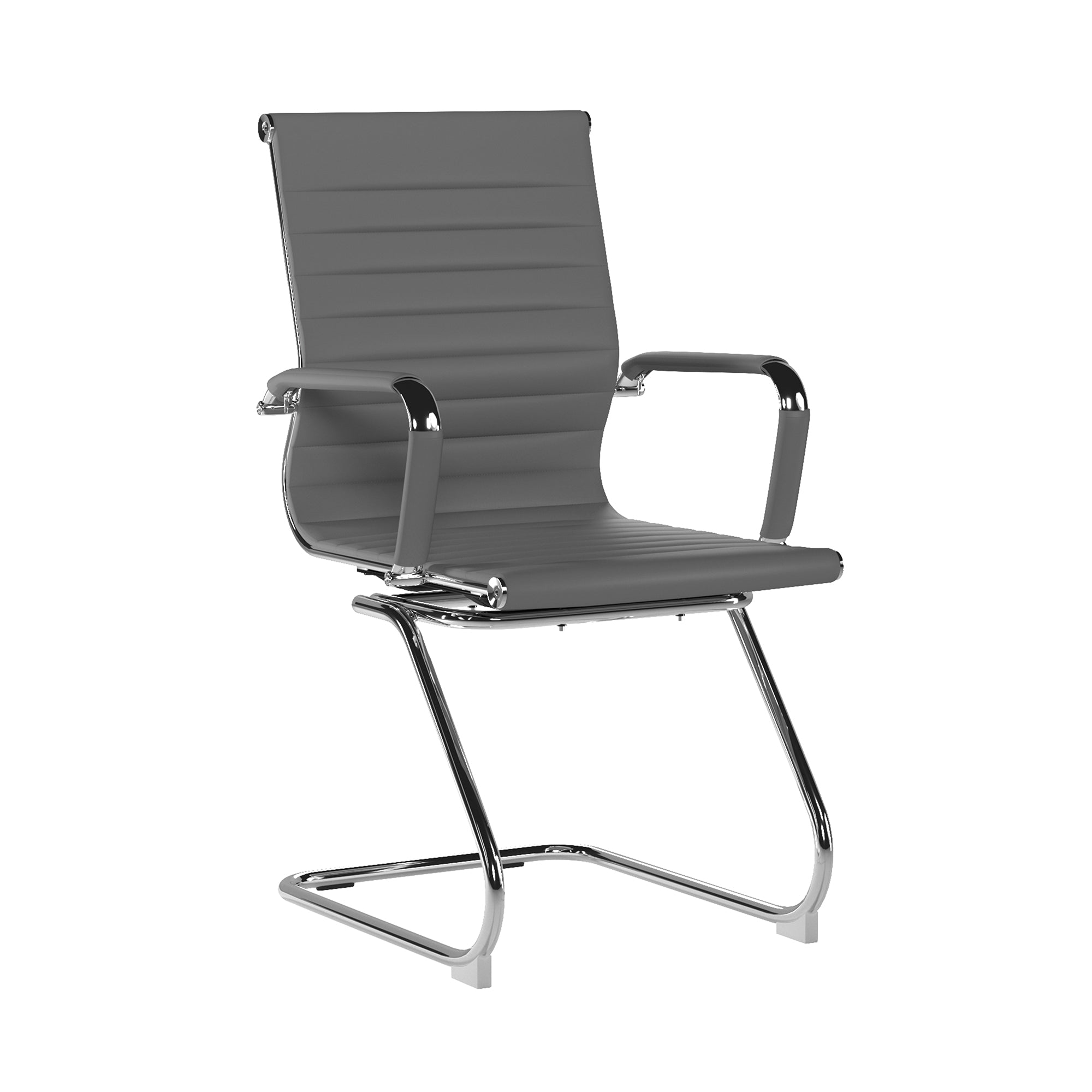 Grey office chair with chrome frame on a white background