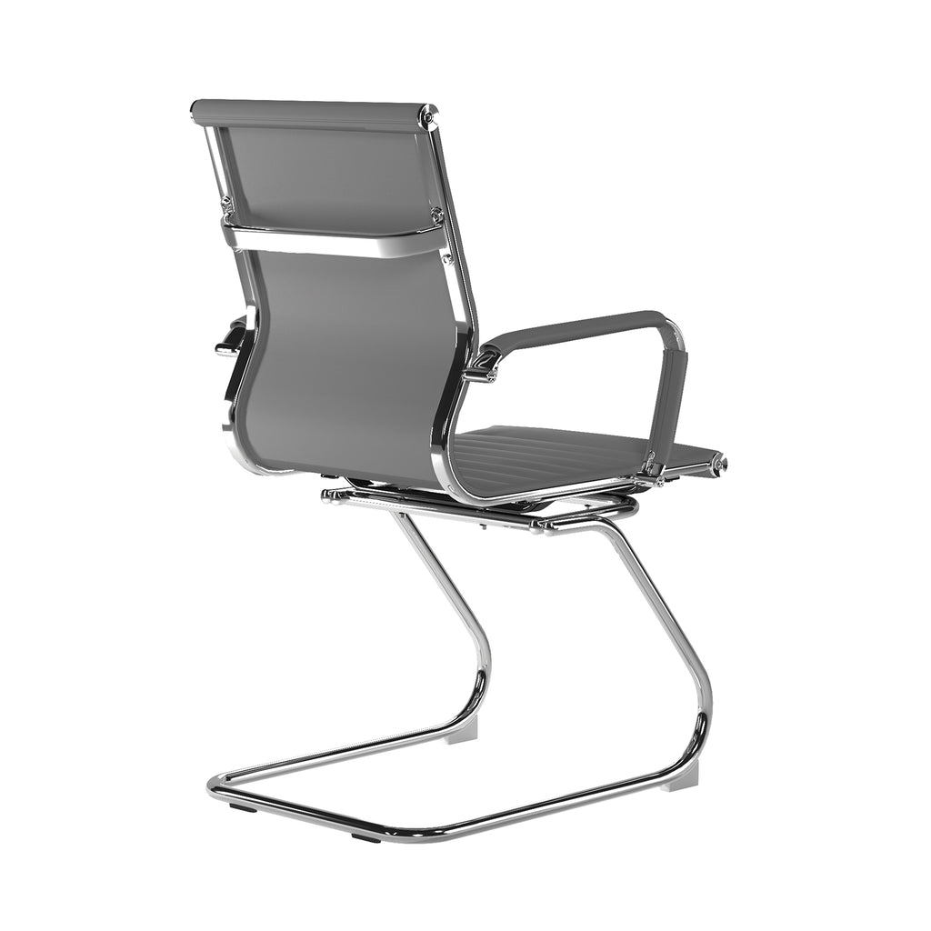 Grey office chair with chrome frame on a white background