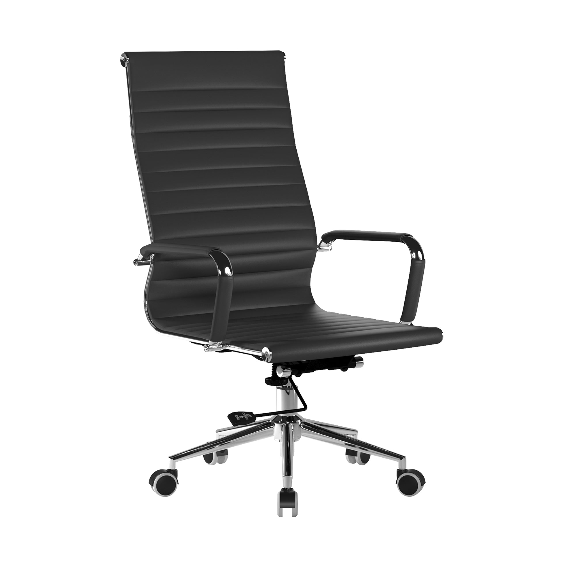 Black office chair with high backrest on a white background