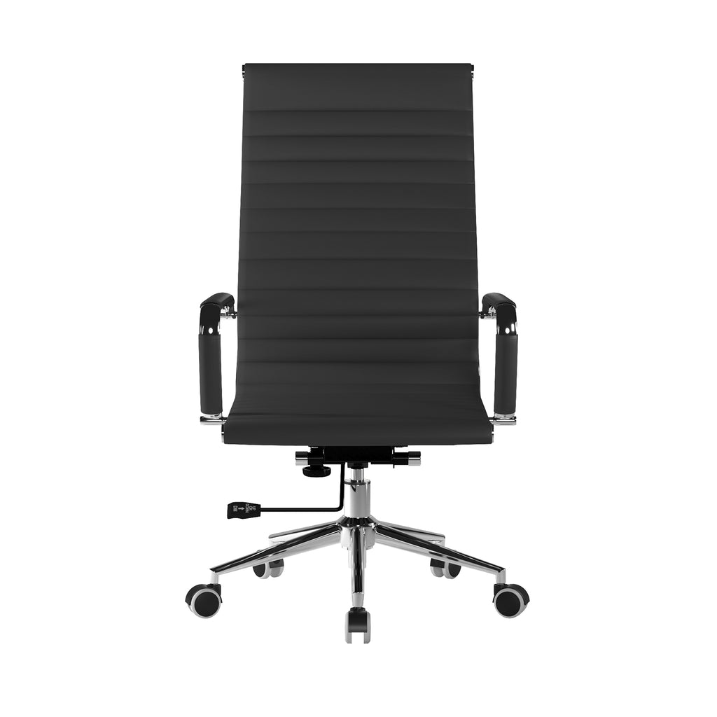 Black office chair with high backrest on a white background