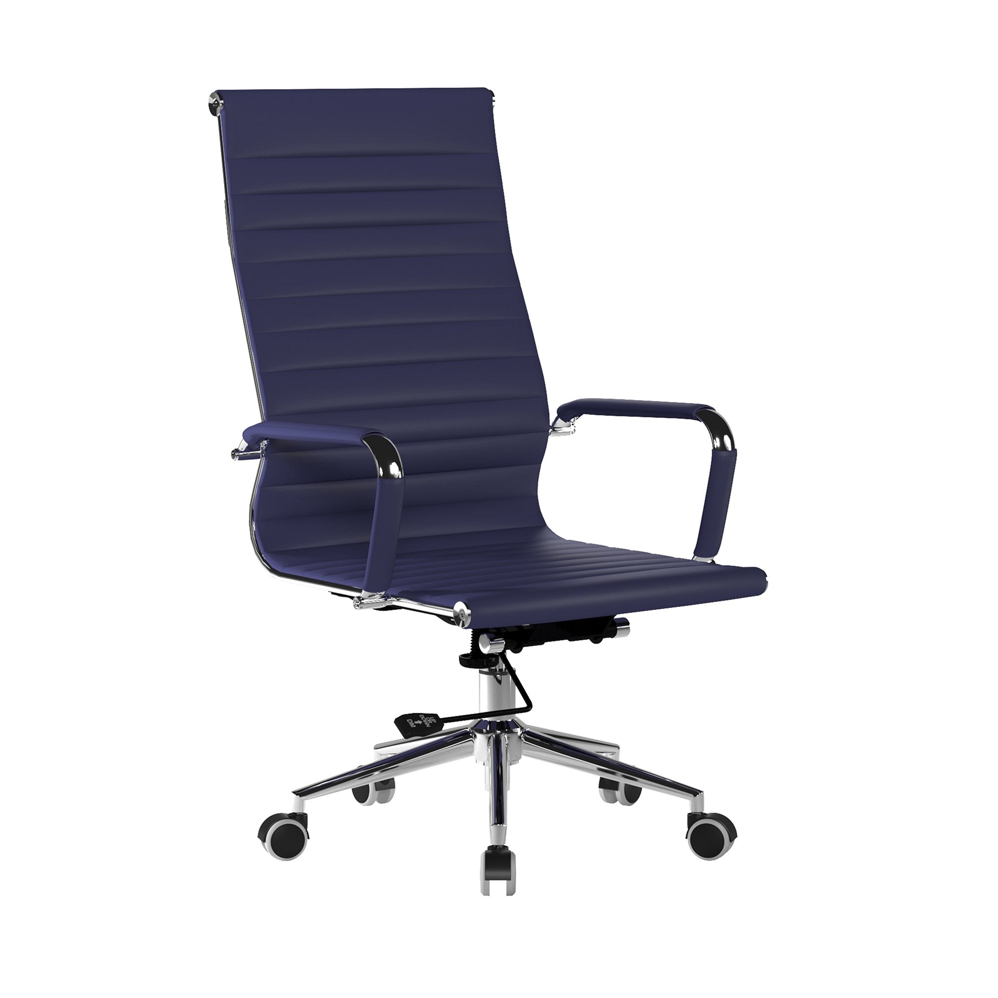 Blue office chair with a ribbed backrest on a white background